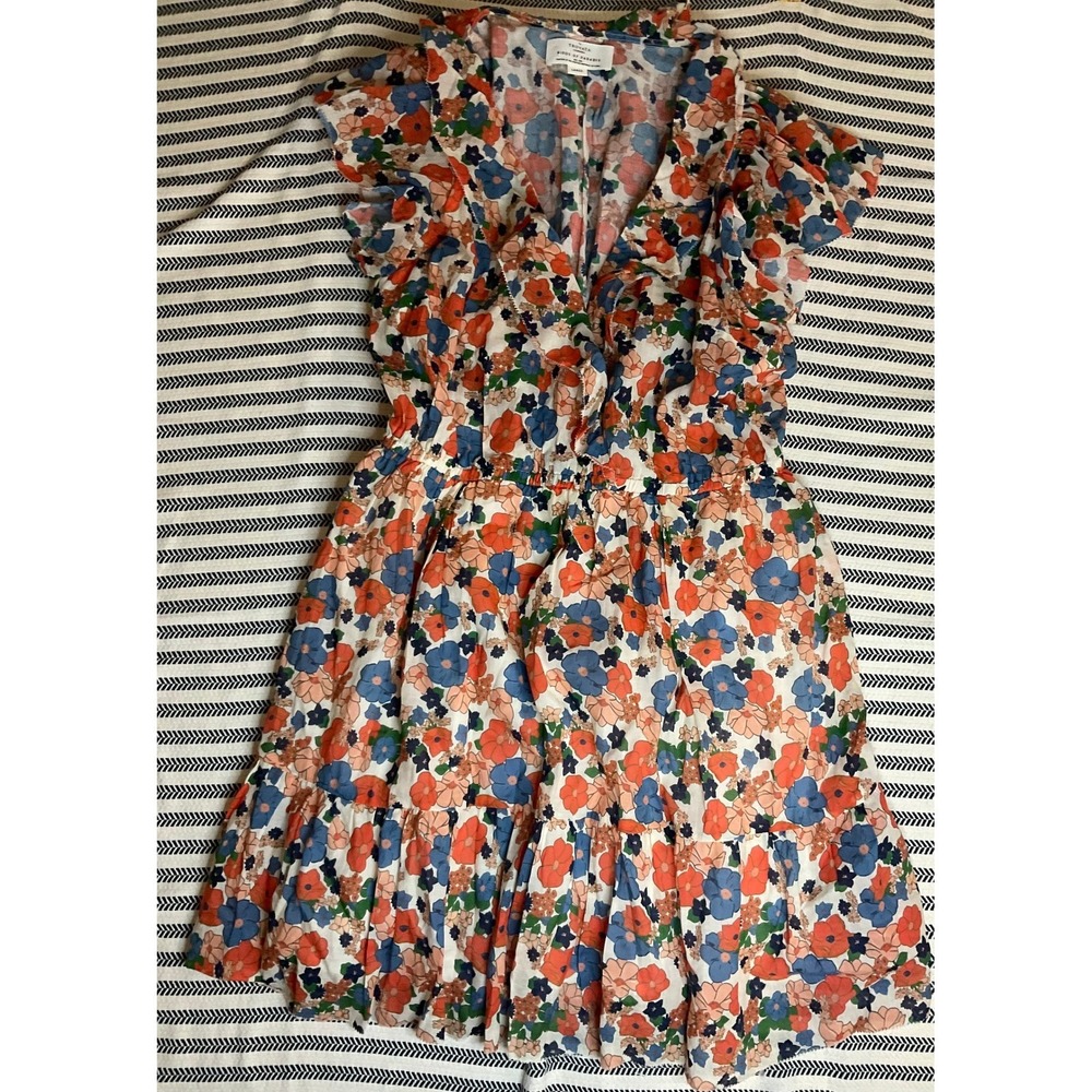 Birds of Paradis by Trovata Floral Ruffle V Neck Smocked Waist Dress, Large